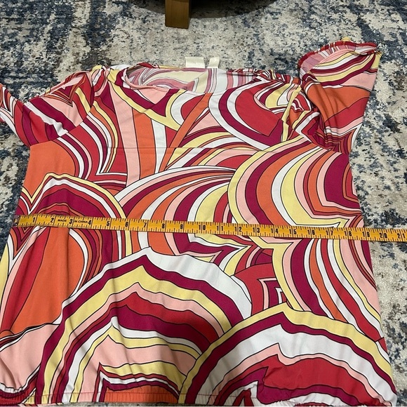 Chico’s Red Multi-Colored Swirl Print 3/4 Sleeve Blouse Size 8 - Picture 8 of 11